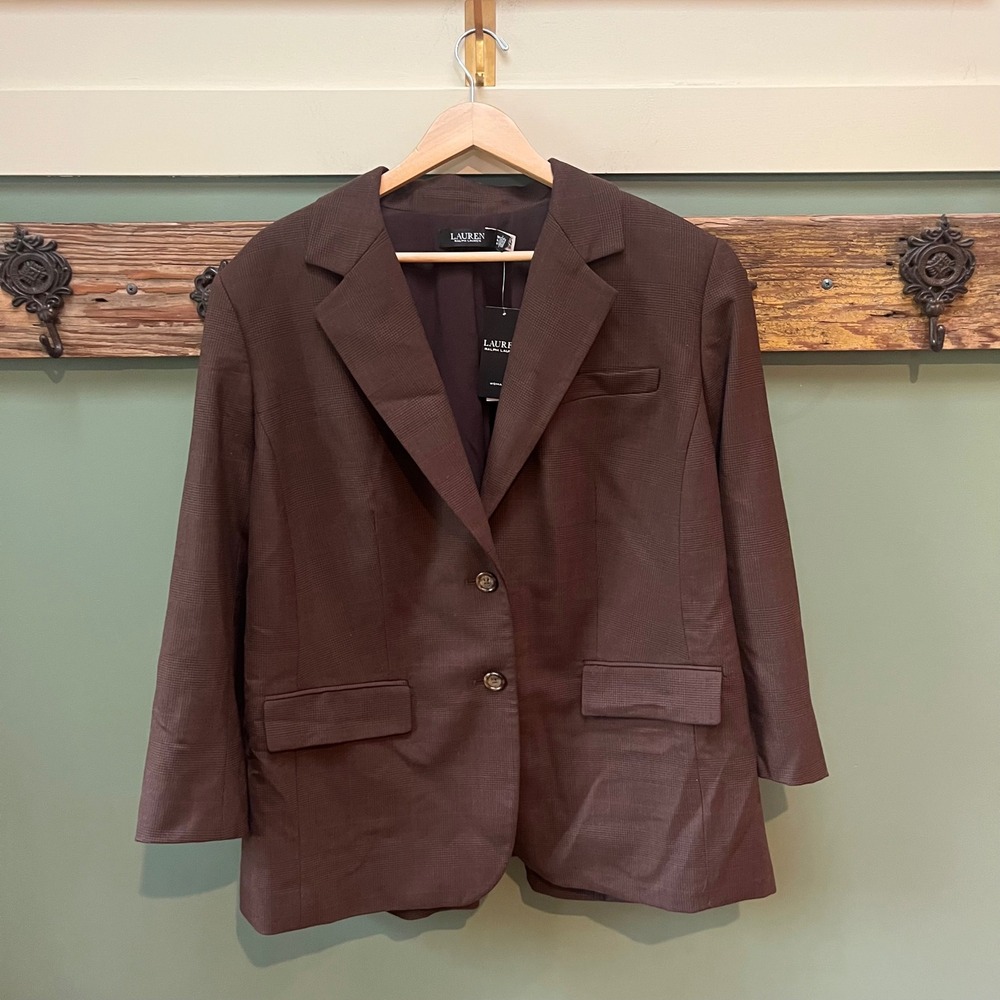 Lauren Ralph Lauren Woman Brown Glen Plaid Blazer 202951153001 18W NEW